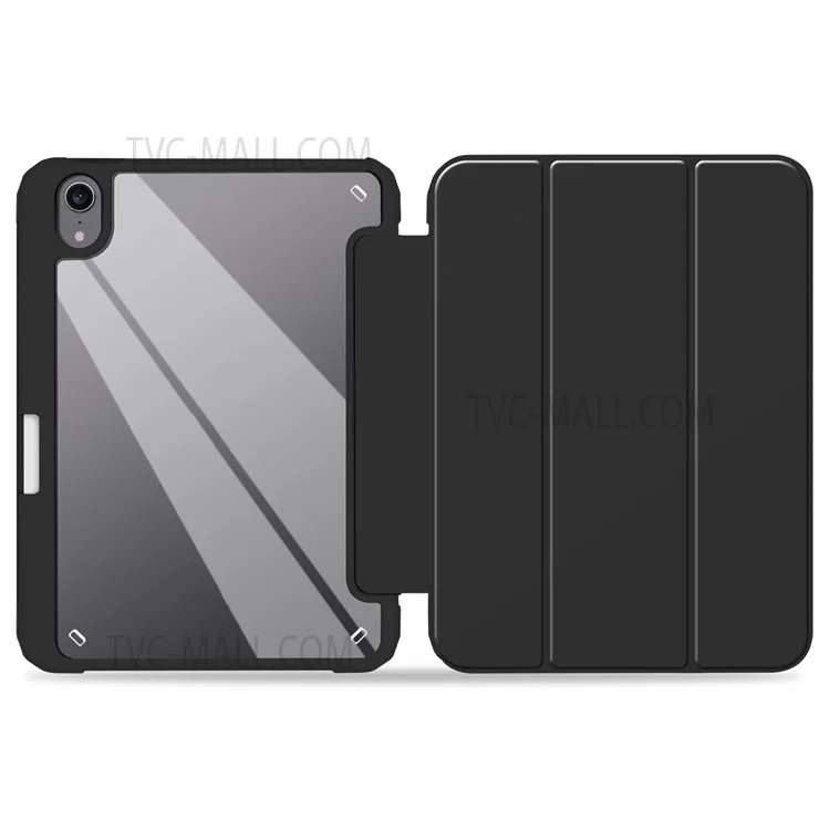 Slim Stand Hard Back Shell Protective Cover Drop-Proof TPU Frame Scratch Resistant Tablet Case with Pencil Holder for iPad mini (2024) / mini (2021) - Black