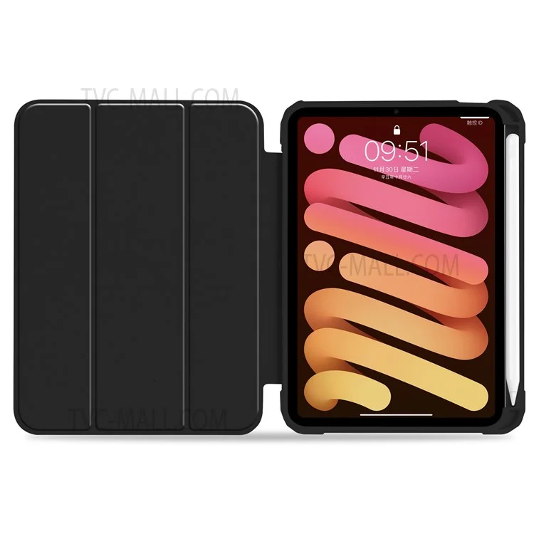 Slim Stand Hard Back Shell Protective Cover Drop-Proof TPU Frame Scratch Resistant Tablet Case with Pencil Holder for iPad mini (2024) / mini (2021) - Black