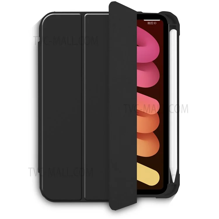 Slim Stand Hard Back Shell Protective Cover Drop-Proof TPU Frame Scratch Resistant Tablet Case with Pencil Holder for iPad mini (2024) / mini (2021) - Black