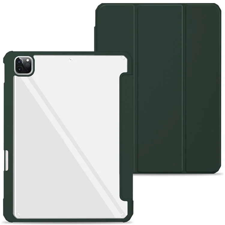 Scratch-proof TPU Bumper Tablet Case Anti-drop Hard Back Shell Protective Cover with Trifold Stand/Pencil Slot for iPad Pro 11-inch (2021) - Army Green