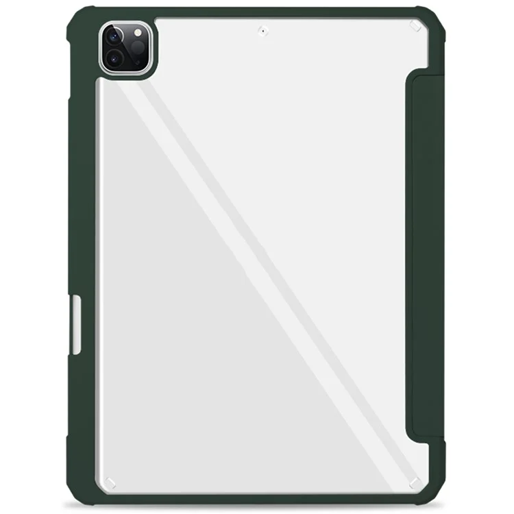 Scratch-proof TPU Bumper Tablet Case Anti-drop Hard Back Shell Protective Cover with Trifold Stand/Pencil Slot for iPad Pro 11-inch (2021) - Army Green