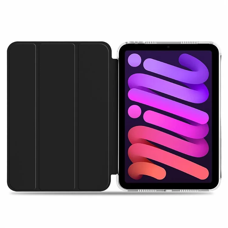 Stylish Auto Wake / Sleep PU Leather+PC+TPU Tri-Fold Stand Tablet Well-Protected Cover Case for iPad mini (2024) / mini (2021) - Black