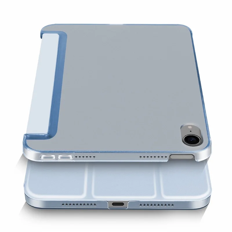 Étui de protection pliable avec support, en similicuir PU + PC, activation/désactivation automatique, pour iPad mini (2024) / mini (2021) - Bleu bébé