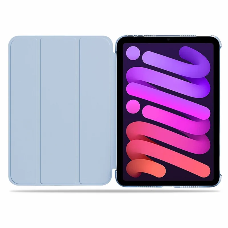 Étui de protection pliable avec support, en similicuir PU + PC, activation/désactivation automatique, pour iPad mini (2024) / mini (2021) - Bleu bébé