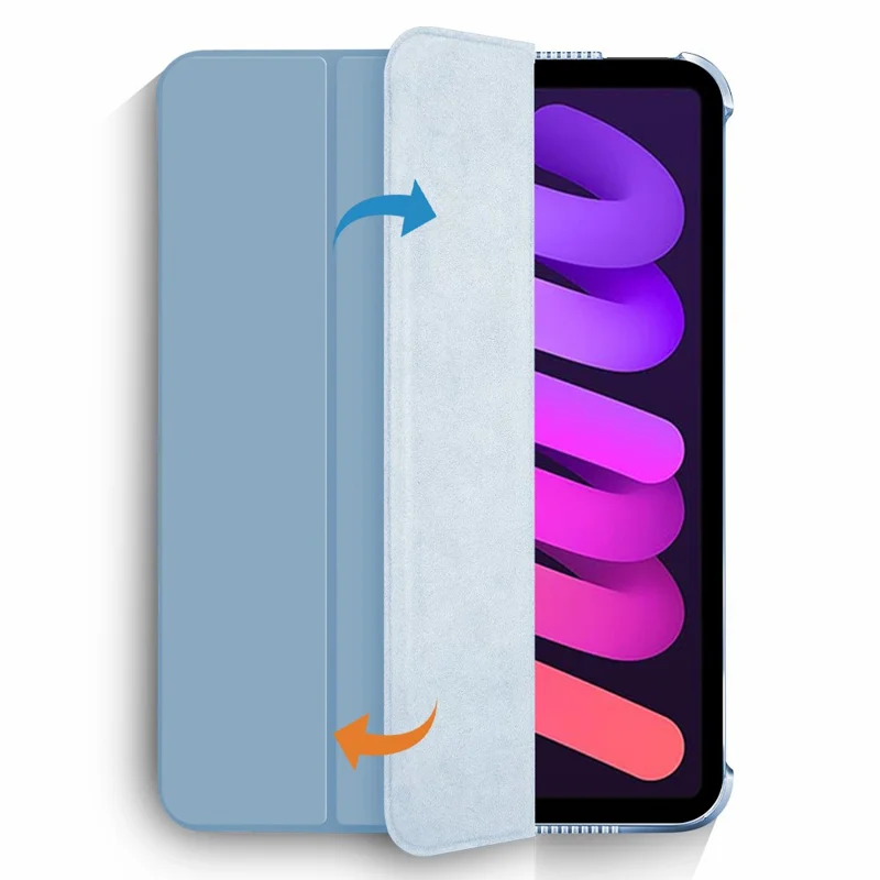 Étui de protection pliable avec support, en similicuir PU + PC, activation/désactivation automatique, pour iPad mini (2024) / mini (2021) - Bleu bébé