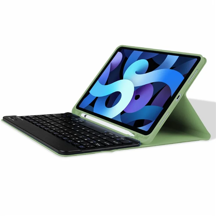 Pen Slot Design Tableta Soporte de Protección PU Leather+TPU Cubierta Con Teclado Bluetooth Inalámbrico Para el Aire Del Ipad (2022)/(2020) - Teclado Verde Matcha/negro