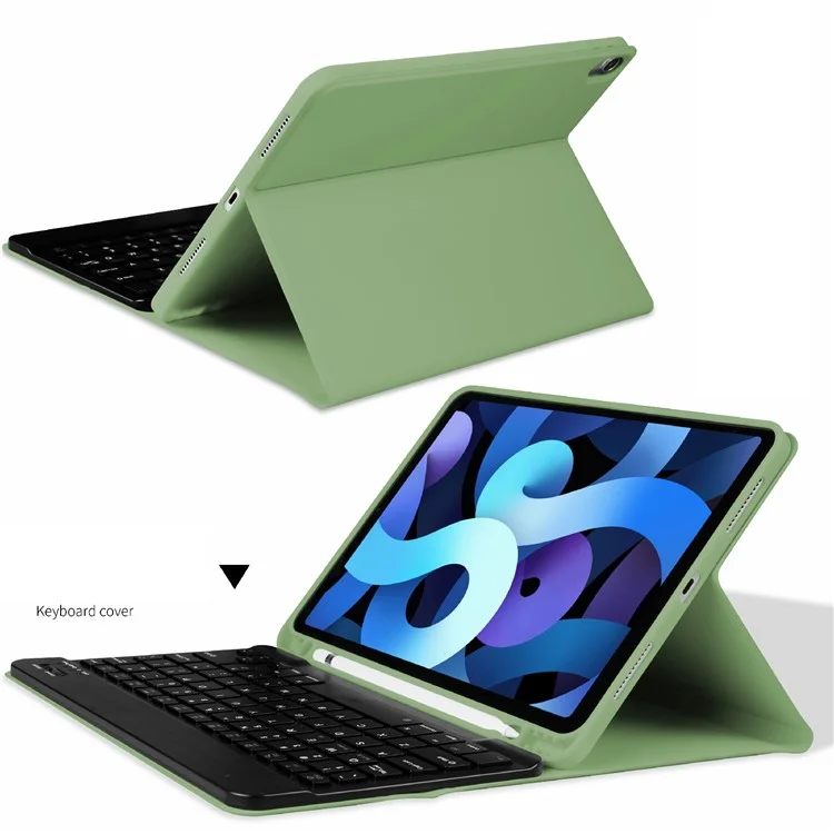 Программный Дизайн Pen Plot Tablet Stand Case Кожа Pu+крышка Tpu с Беспроводной Клавиатурой Bluetooth Для Ipad Air (2022)/(2020) - Matcha Green/Black Keyboard