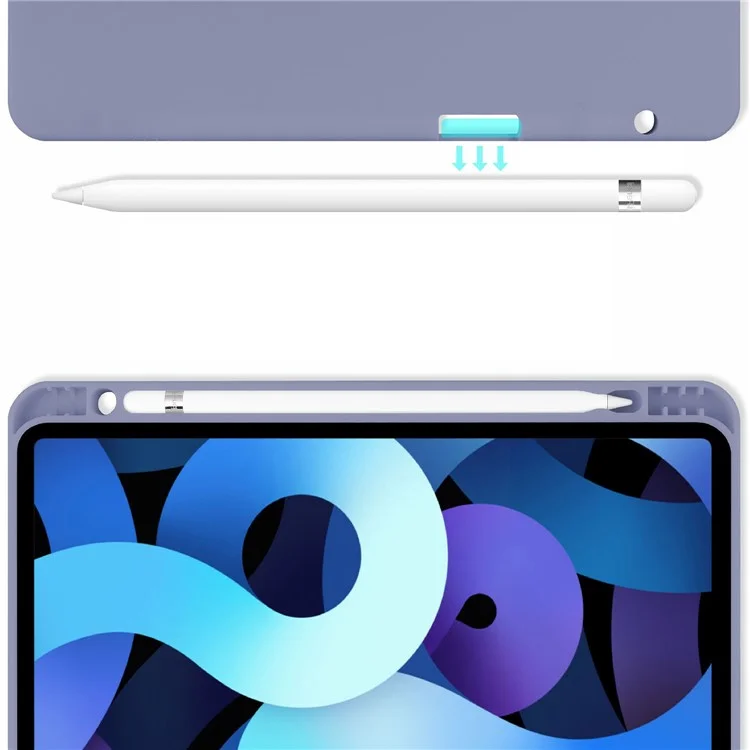 Aguarda Automática/sono PU Couro PU Magnetic Stand Anti-drop Shell Com Caneta Com Caneta Para Ipad Air (2020)/ar (2022) - Roxo