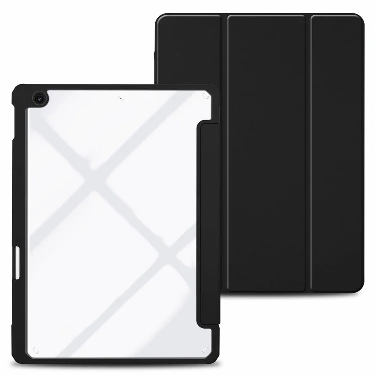 Trifold Stand Auto Sleep/Wake Tablet Case for iPad 10.2 (2021)/(2020)/(2019), PU Leather + Acrylic + TPU Protective Cover - Black