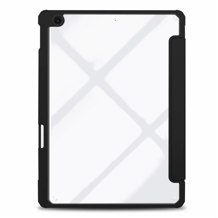 Trifold Stand Auto Sleep / Wake Tablet Case Para IPad 10.2 (2021) / (2020) / (2019), PU Couro + Acrílico + TPU Capa Protetora - Preto