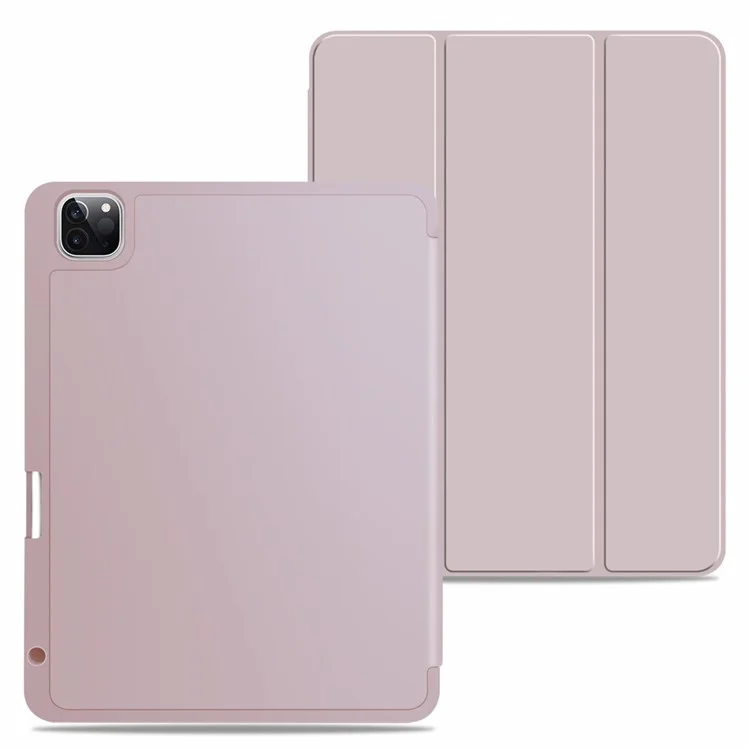 PU Leather Tri-fold Stand Smart Wake/Sleep Anti-drop Table Cover Shell with Pen Slot for iPad Pro 11-inch (2021) - Pink