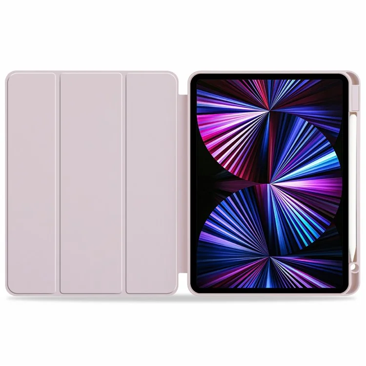 PU Leather Tri-fold Stand Smart Wake/Sleep Anti-drop Table Cover Shell with Pen Slot for iPad Pro 11-inch (2021) - Pink