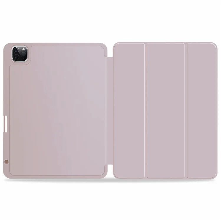 PU Leather Tri-fold Stand Smart Wake/Sleep Anti-drop Table Cover Shell with Pen Slot for iPad Pro 11-inch (2021) - Pink