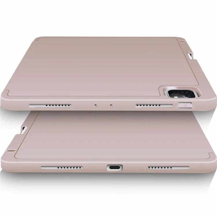 PU Leather Tri-fold Stand Smart Wake/Sleep Anti-drop Table Cover Shell with Pen Slot for iPad Pro 11-inch (2021) - Pink
