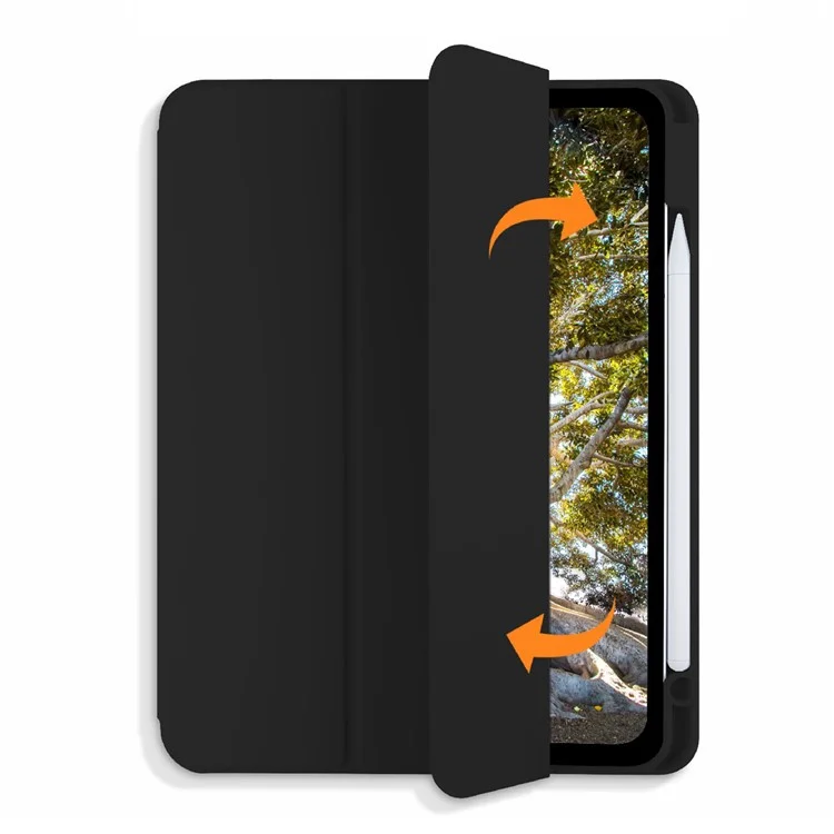 Tri-fold PU Stand Stand Automotor/tampa de Proteção do Sono Cascado de Proteção Com Caneta de Caneta Para Ipad Air (2020)/Air (2022) - Preto