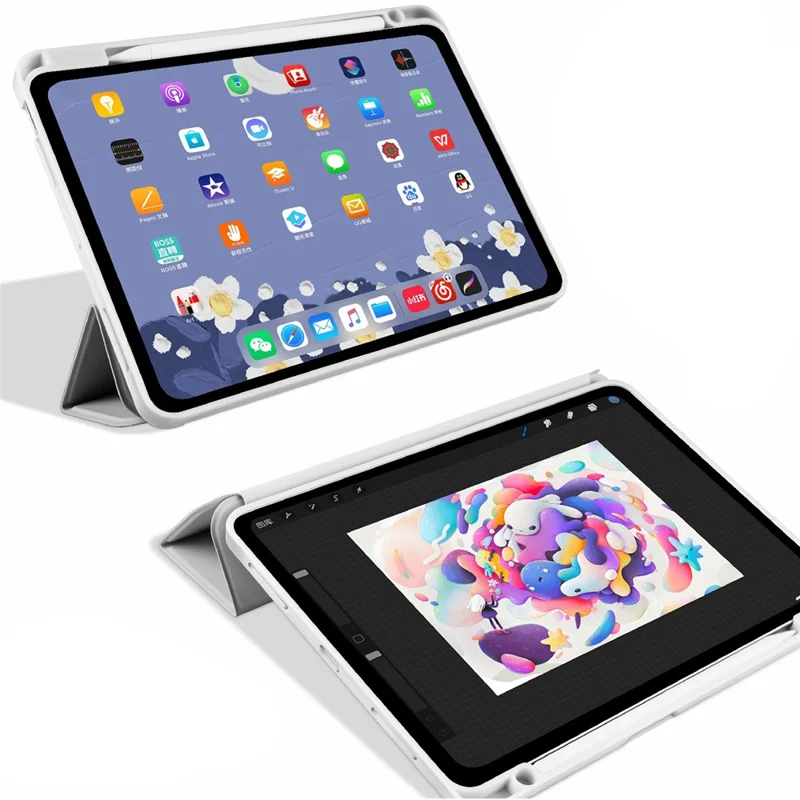 Tri-Fold PU Leather Stand Cover Shell with Stylus Pen Slot for iPad Air 11 (2026) / (2025) / (2024) / Air (2022) / (2020) - Light Grey