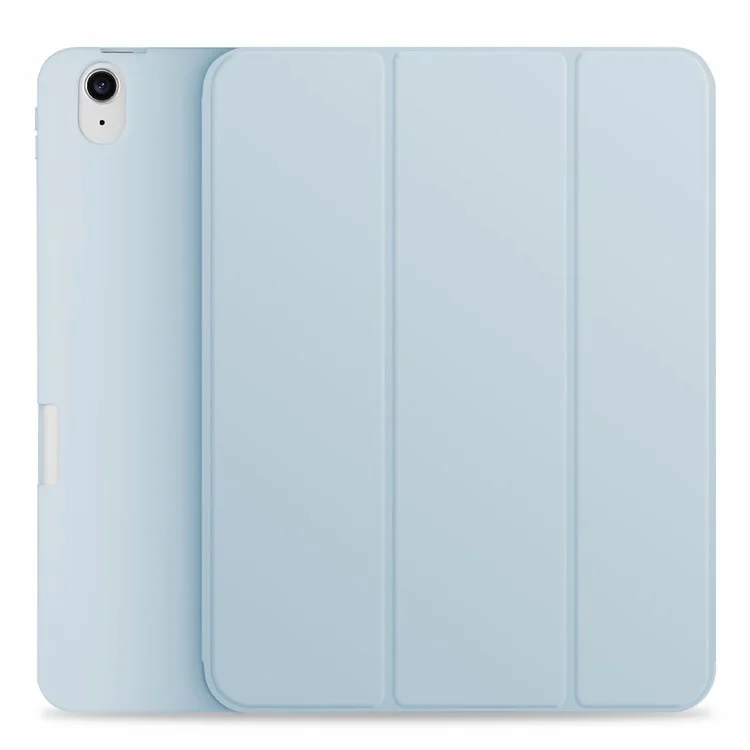 Tri-fold PU Stand Stand Automotor/tampa de Proteção do Sono Cascado de Proteção Com Caneta de Caneta Para Ipad Air (2020)/Air (2022) - Bebê Azul