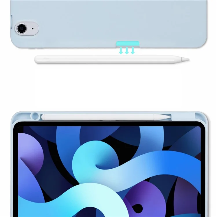 Tri-fold PU Stand Stand Automotor/tampa de Proteção do Sono Cascado de Proteção Com Caneta de Caneta Para Ipad Air (2020)/Air (2022) - Bebê Azul