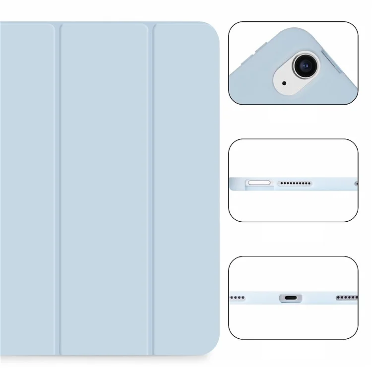 Tri-fold PU Stand Stand Automotor/tampa de Proteção do Sono Cascado de Proteção Com Caneta de Caneta Para Ipad Air (2020)/Air (2022) - Bebê Azul