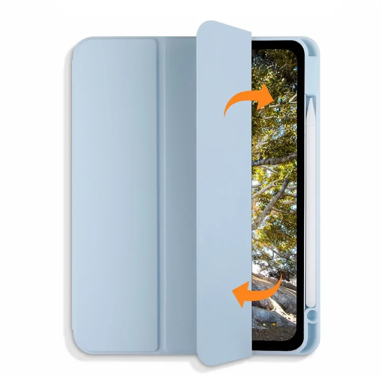 Tri-fold PU Stand Stand Automotor/tampa de Proteção do Sono Cascado de Proteção Com Caneta de Caneta Para Ipad Air (2020)/Air (2022) - Bebê Azul