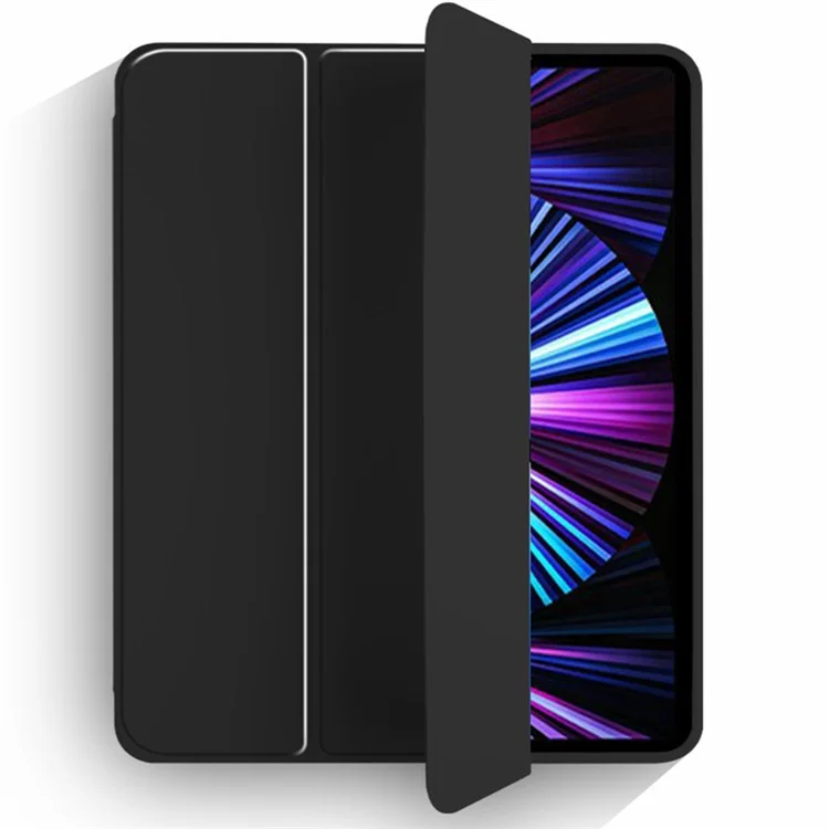 PU le Cuir Auto Auto Wake / Sleep Tablet Cover Tri Fold Stand Basy With Poll Pour L'ipad Pro 12,9 Pouces (2021) - le Noir