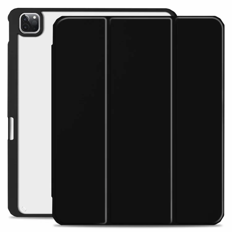 Tri-fold Stand Magneticable PU Cubierta de Cuero PU Acrílico + TPU TPU Tablet Case Con Sueño Automático/estela Para Ipad Pro 12.9 Pulgadas (2021) - Negro