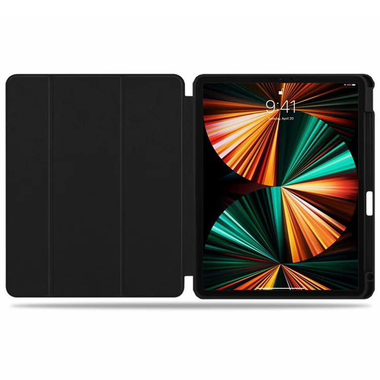 Tri-fold Stand Magnetic Detachable PU Leather Flip Cover Acrylic + TPU Tablet Case with Auto Sleep/Wake for iPad Pro 12.9-inch (2021) - Black