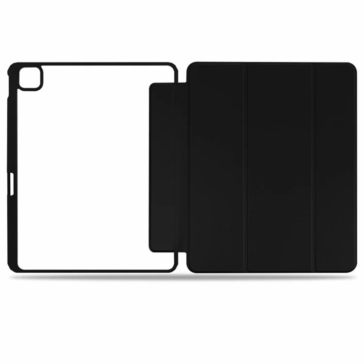 Tri-fold Stand Magnetic Detachable PU Leather Flip Cover Acrylic + TPU Tablet Case with Auto Sleep/Wake for iPad Pro 12.9-inch (2021) - Black