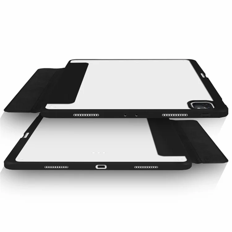 Tri-fold Stand Magneticable PU Cubierta de Cuero PU Acrílico + TPU TPU Tablet Case Con Sueño Automático/estela Para Ipad Pro 12.9 Pulgadas (2021) - Negro