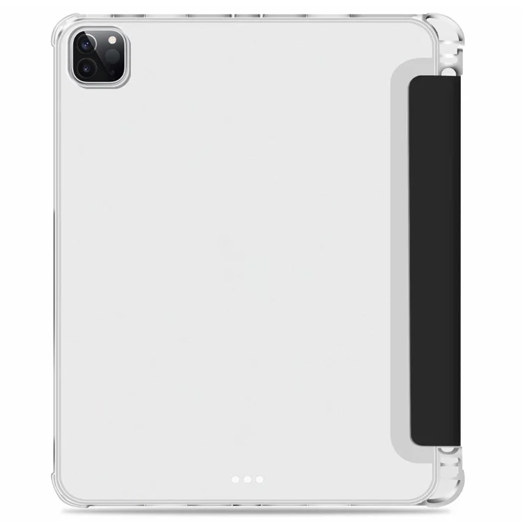Diseño de Ranura Para Lápiz Transparente TPU + PU Cuero Auto Wake/Sleep Tri-fold Concurso Corta Protectiva Para Ipad Pro 12.9 Pulgadas (2021) - Negro