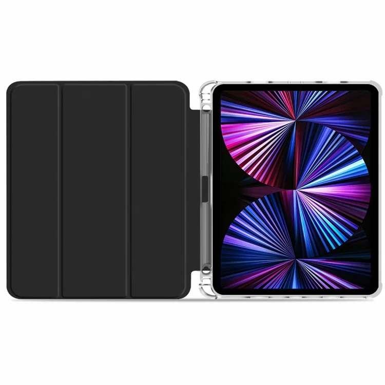 Diseño de Ranura Para Lápiz Transparente TPU + PU Cuero Auto Wake/Sleep Tri-fold Concurso Corta Protectiva Para Ipad Pro 12.9 Pulgadas (2021) - Negro