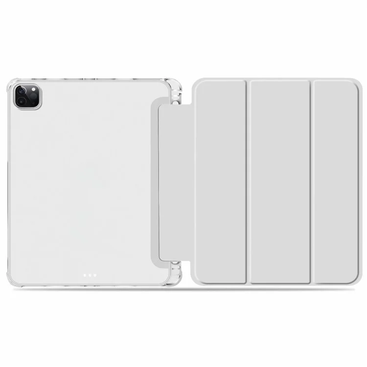 Projeto de Caça-caneta TPU Transparente + PU Couro Autominal/sleep Tri Fold Tripol - Cinza Claro