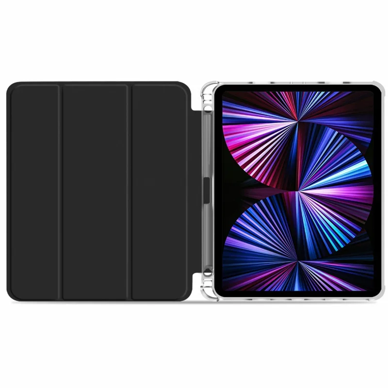 Transparent TPU + PU Leather Auto Wake/Sleep Tablet Cover Tri-fold Case Shell with Pen Slot for iPad Pro 11-inch (2021) - Black