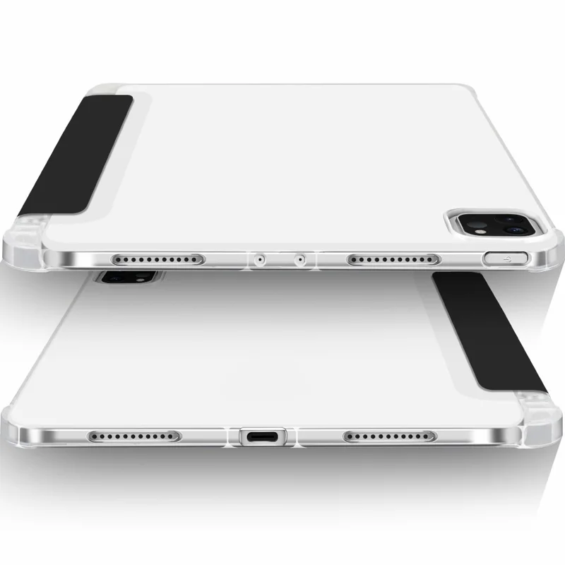 Transparent TPU + PU Leather Auto Wake/Sleep Tablet Cover Tri-fold Case Shell with Pen Slot for iPad Pro 11-inch (2021) - Black