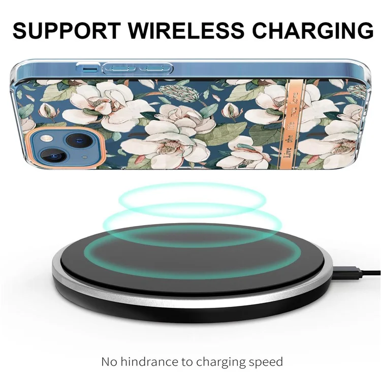 Цветочная Буква Серии LB5 не Желтоваренная Телефона TPU Case Case Clectrating IMD IML с Царапин-устойчивой Защитной Крышкой Для Iphone 13 Mini 5,4 Дюйма - HC001 Green Gardenia