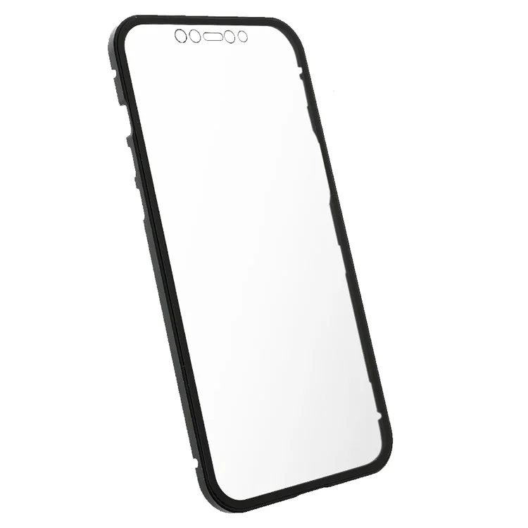 Para IPhone 13 Pro 6.1 Polegadas Metal Bumper + Caso De Telefone De Vidro De Vidro Temperado Duplo Anti-PEEP Capa Protetora Magnética - Preto