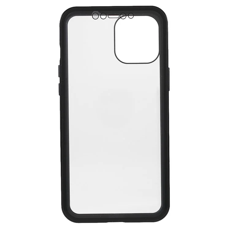 Para IPhone 13 Pro 6.1 Polegadas Metal Bumper + Caso De Telefone De Vidro De Vidro Temperado Duplo Anti-PEEP Capa Protetora Magnética - Preto