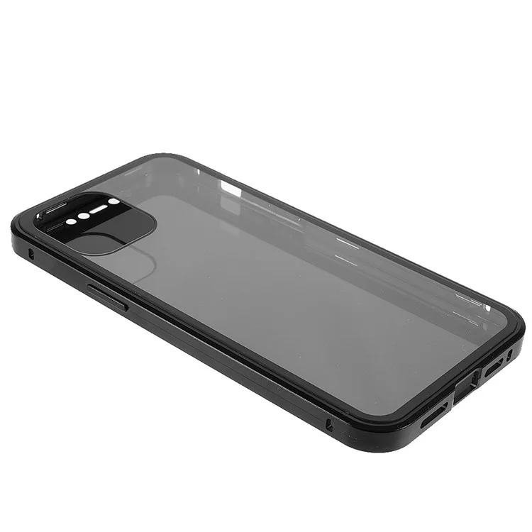 Para IPhone 13 Pro 6.1 Polegadas Metal Bumper + Caso De Telefone De Vidro De Vidro Temperado Duplo Anti-PEEP Capa Protetora Magnética - Preto