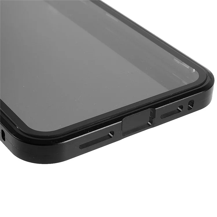 Para IPhone 13 Pro 6.1 Polegadas Metal Bumper + Caso De Telefone De Vidro De Vidro Temperado Duplo Anti-PEEP Capa Protetora Magnética - Preto