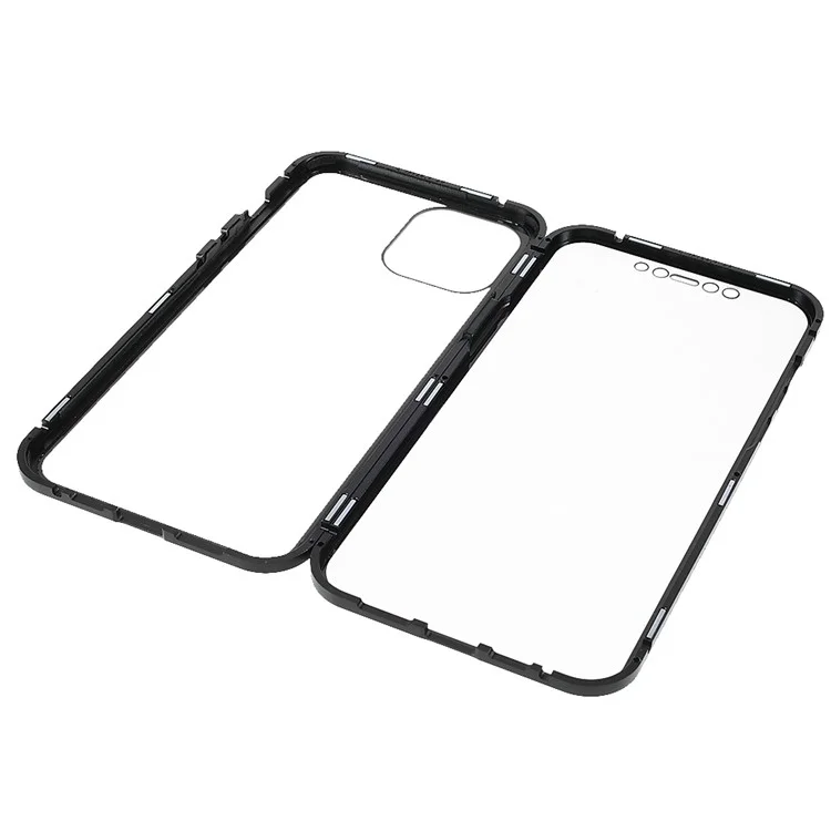 Para IPhone 13 Pro 6.1 Polegadas Metal Bumper + Caso De Telefone De Vidro De Vidro Temperado Duplo Anti-PEEP Capa Protetora Magnética - Preto