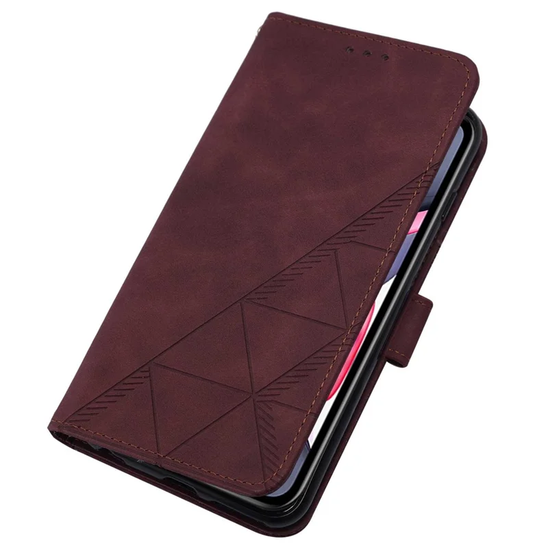 PB2-1 Series PU Leather + TPU Cell Phone Case Imprinting Lines Stand Wallet Anti-fall Cover with Shoulder Strap for iPhone 11 6.1 inch - Wine Red