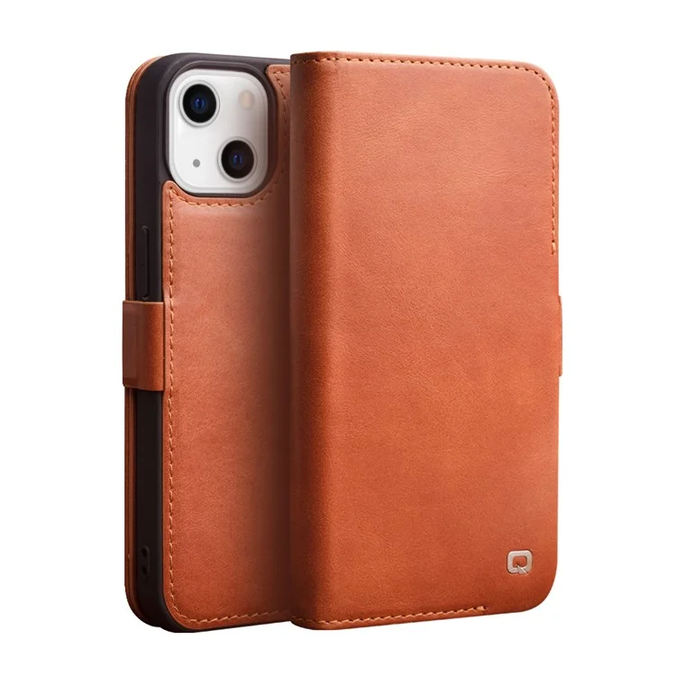 QIALINO Portefeuille De Téléphone Portable De Téléphone Portable En Cuir Véritable Pour IPhone 13 Mini 5,4 Pouce - Brun