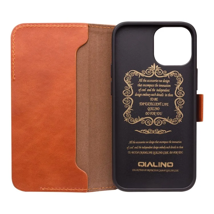 QIALINO Portefeuille De Téléphone Portable De Téléphone Portable En Cuir Véritable Pour IPhone 13 Mini 5,4 Pouce - Brun