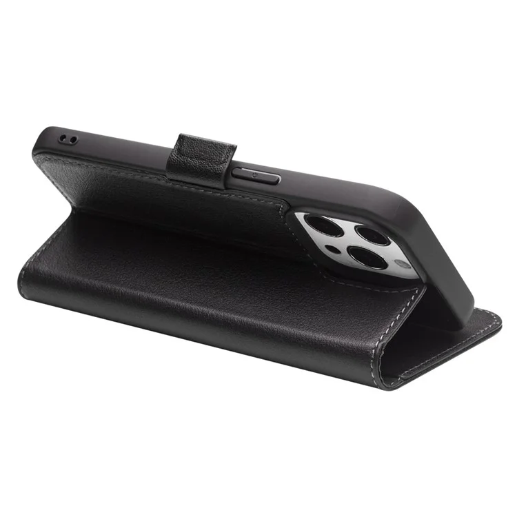 Porte-monnaie Qialino Fonction De Fermeture Magnétique Fermeture Magnétique Couverture De Téléphone En Cuir Véritable Pour IPhone 13 Pro 6.1 Pouce - Noir