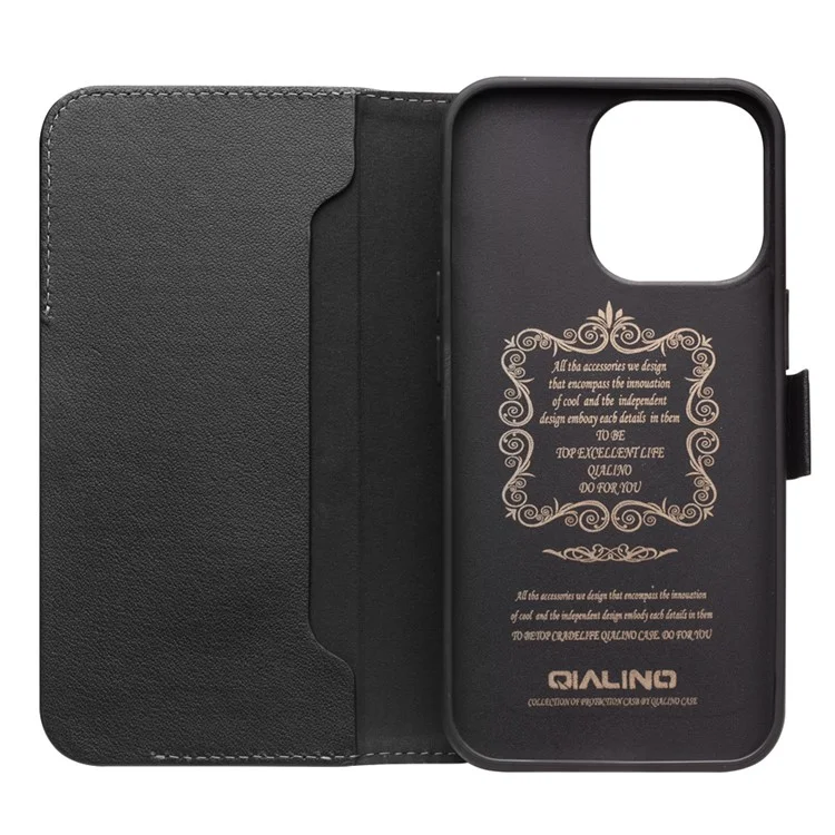 Qialino Carteira Função Função Magnética Fechamento Top Camada De Couro Genuíno Caso Capa Para Iphone 13 Pro 6.1 Polegadas - Preto