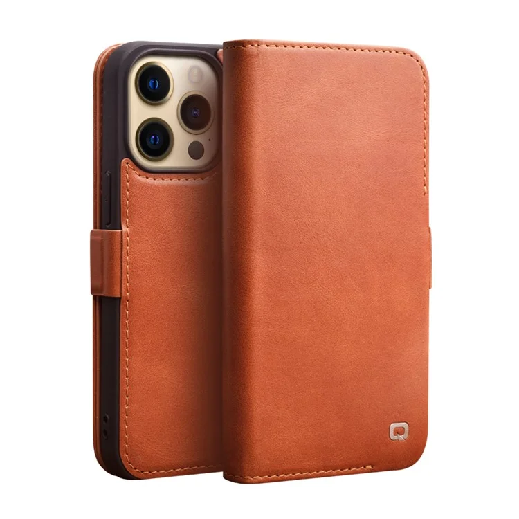 Qialino Carteira Função Função Magnética Fechamento Top Camada De Couro Genuíno Caso Capa Para Iphone 13 Pro 6.1 Polegadas - Marrom