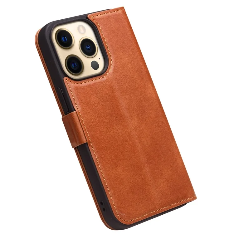 Qialino Carteira Função Função Magnética Fechamento Top Camada De Couro Genuíno Caso Capa Para Iphone 13 Pro 6.1 Polegadas - Marrom
