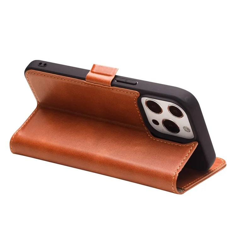 Qialino Carteira Função Função Magnética Fechamento Top Camada De Couro Genuíno Caso Capa Para Iphone 13 Pro 6.1 Polegadas - Marrom