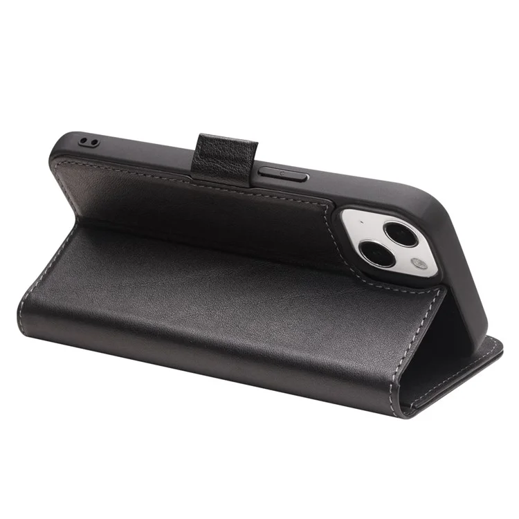 Qialino Fecho Magnético Flip Folio Carteira Design Capa De Couro Genuíno Capa Para Iphone 13 6.1 Polegadas - Preto