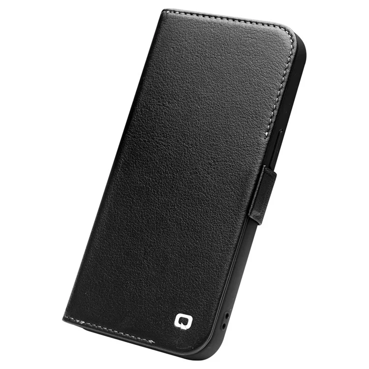 Qialino Fecho Magnético Flip Folio Carteira Design Capa De Couro Genuíno Capa Para Iphone 13 6.1 Polegadas - Preto